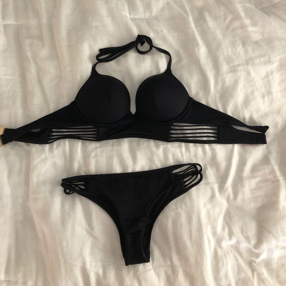 victoria secret push-up black bathing suit